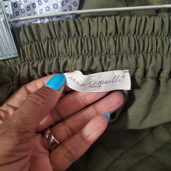Anna Seravalli Pleated Midi Skirt Olive Green Size 8 - Picture 4 of 5